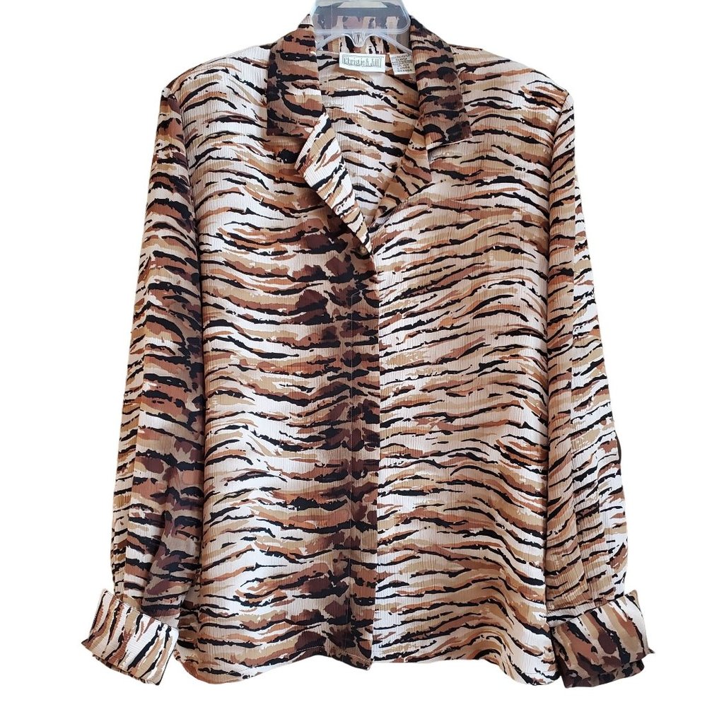 Vintage Christi & Jill Blouse Tiger Print Womens Large